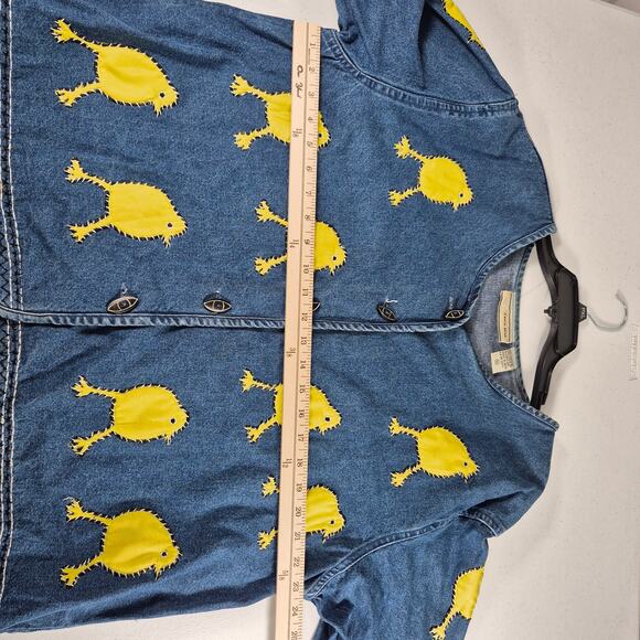 Carrie Allen Blue Denim Yellow Chicks Button Front Vintage Jacket Shacket XL - Picture 3 of 6